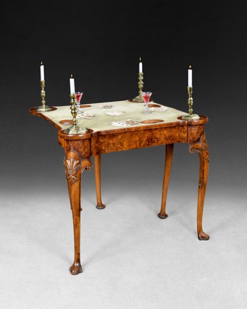 fig 1. George II Burr Walnut and feather banded card table