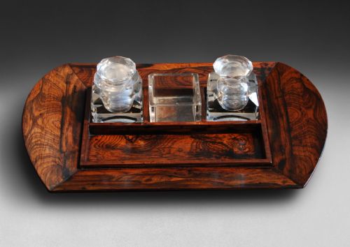 Early 19th Century Rosewood Desk Piece with Original Inkwells and Dish.