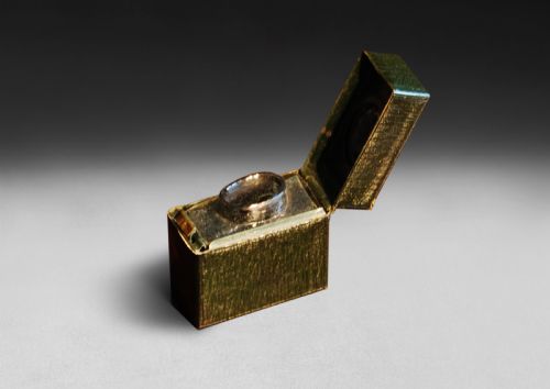 Small Rectangular Dark Green Leather Cased Travelling Inkwell
