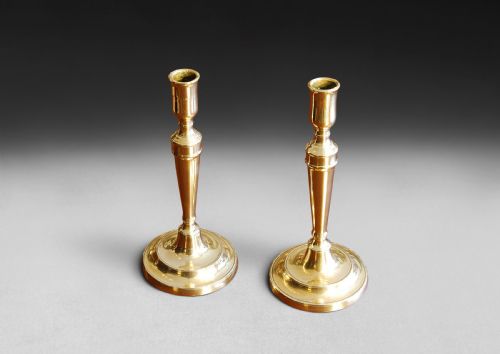 Pair of George III Period Brass Candlesticks in the Neo-classical Manner