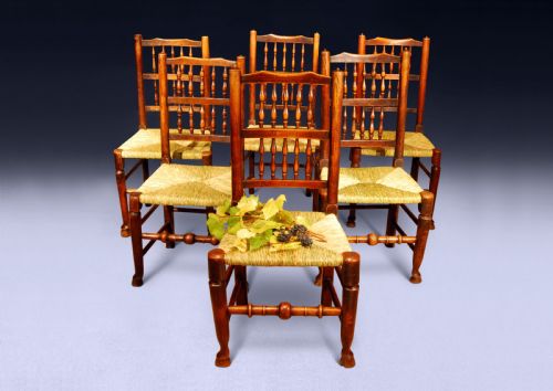 Set of 6 Late 18th./early 19th. Century Oak and Ash Country Spindle-back Dining Chairs