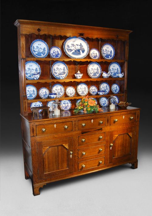 fig 1. An early 19th. Century Oak and Inlaid Dresser and Rack