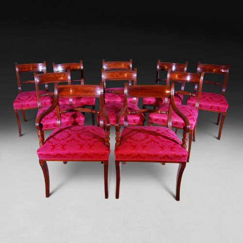 Set of 10 Regency Period Mahogany Dining Room Chairs (8+2 Carvers)
