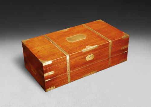 Mid-19th Century Teak and Brass Bound Campaign Writing Box