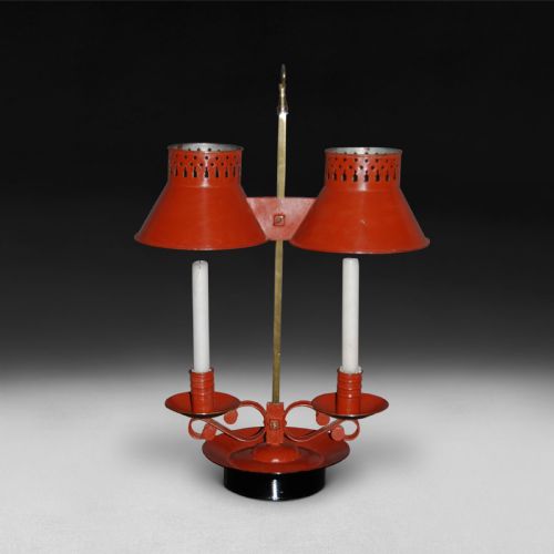 Tole-peinte and Brass Double Desk Lamp