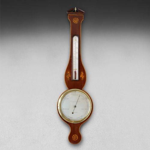 George III Mahogany & Shell Inlaid 8" Dial Wheel Barometer