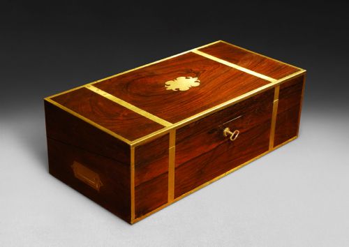 C.19th Rosewood and Brass Bound Campaign Desk/writing Slope