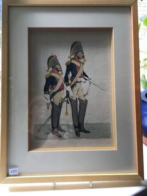 Hand Coloured Engraving of Two Soldiers