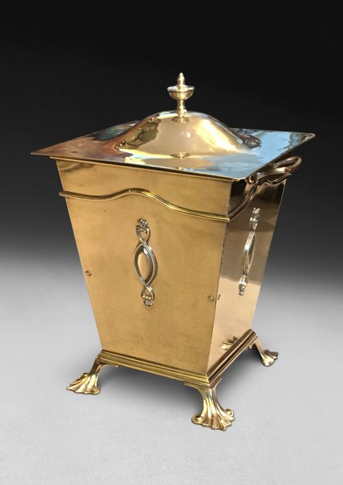 Square Brass Lidded Coal Bucket by Tonks