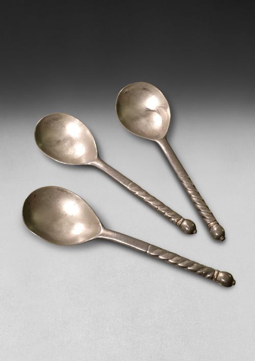 Set of Three 19th Century Pewter Spoons Stamped Tc.