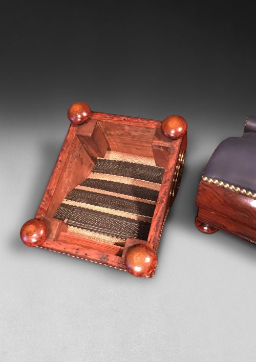 fig 3. Pair of Regency Rosewood and Brass Gout Stools of scrolling form with leather upholstered foot rests