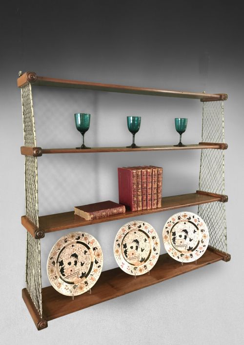 Regency Mahogany and Brass Hanging Shelves