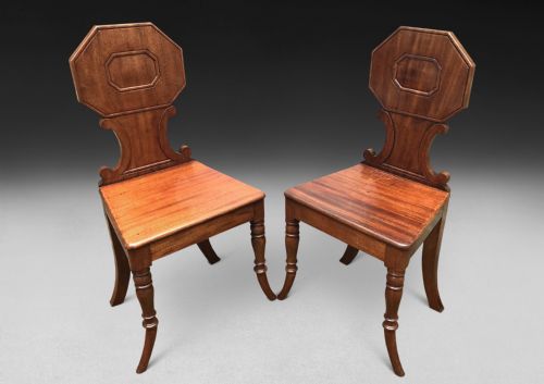 Unusual Pair of Regency Period Mahogany Hall Chairs