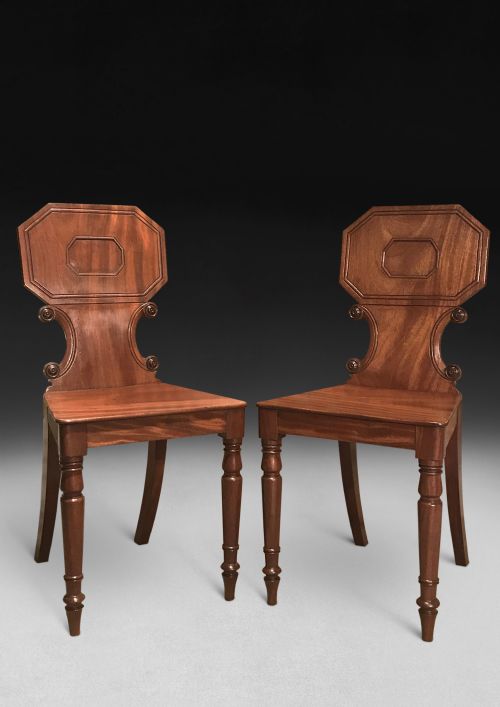 Pair of Regency Mahogany Hall Chairs