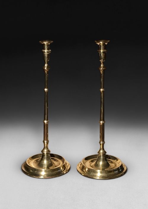 Pair of Tall Mid 19th. Century Brass Candlesticks