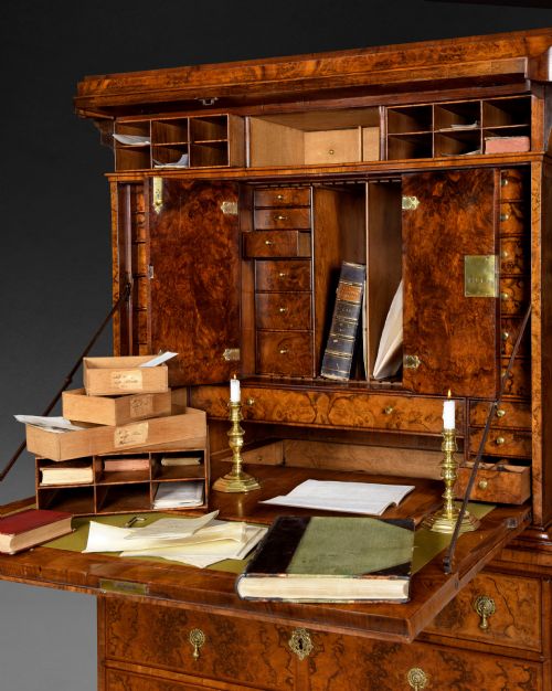 fig 1. CHARLES II BURR WALNUT ESCRITOIRE