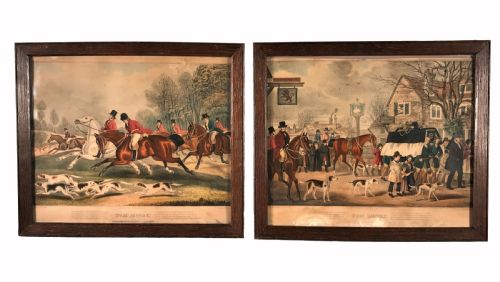 Nicholas Parsons Collection – Pair of 19th Century Equestrian Hunting Scene Lithographs of Tom Moody