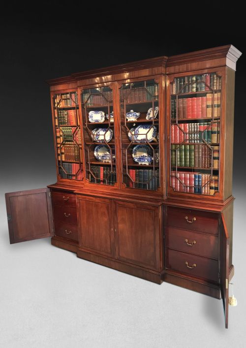 fig 1. Chippendale Period Mahogany Library Breakfront Bookcase