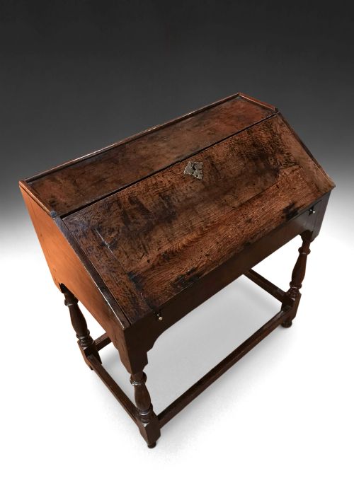 fig 1. Queen Anne Oak Bureau on Stand