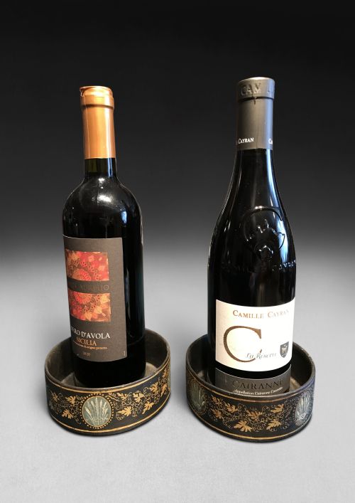 fig 1. Pair of Regency Papier Mâché Spirit Decanter Coasters