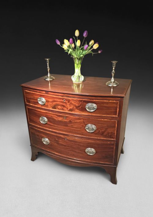 George III Period Mahogany and Inlaid Bow-fronted Chest of Drawers
