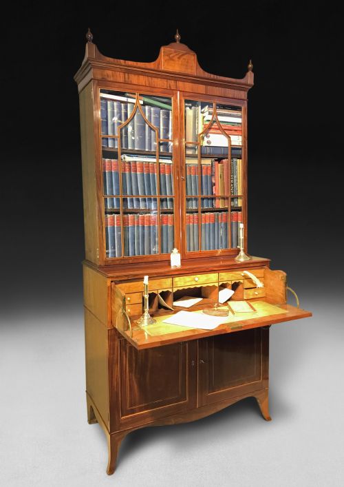 Sheraton Mahogany and Satinwood Secretaire Bookcase