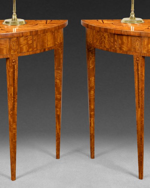 fig 4. A Pair of 19th. Century Neo-Classical Marquetry Inlaid Satinwood Demi-Lune Console Tables