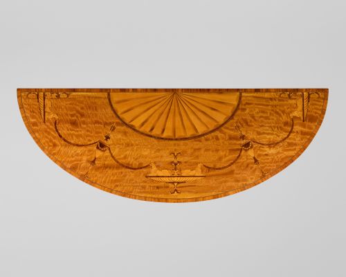 fig 7. A Pair of 19th. Century Neo-Classical Marquetry Inlaid Satinwood Demi-Lune Console Tables