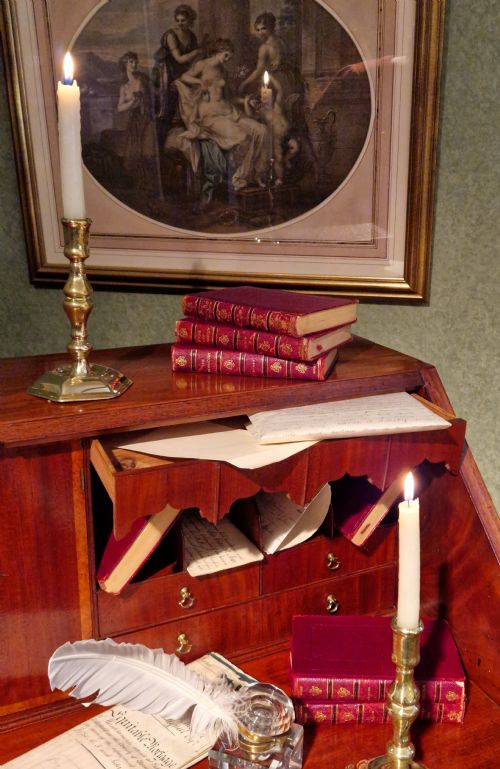 GEORGE III MAHOGANY AND BURR YEWWOOD BUREAU - ADDITIONAL PHOTO 2