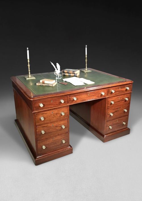 EARLY 19TH CENTURY MAHOGANY TWIN PEDESTAL PARTNERS DESK - ADDITIONAL PHOTO 1
