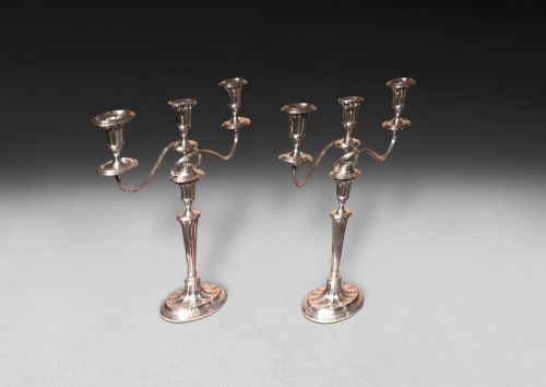 PAIR OF GEORGE III PERIOD OLD SHEFFIELD PLATE CANDELABRA