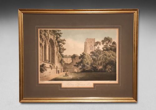 Early 19th Century Engraving of the Refectory in Fountains Abbey