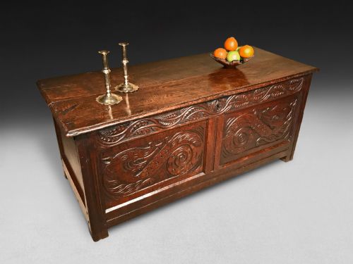 Charles II Serpent Carved Oak Coffer