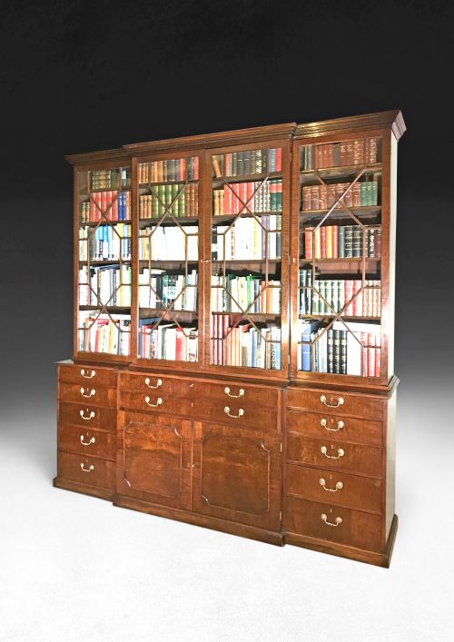 CHIPPENDALE PERIOD MAHOGANY SECRETAIRE BREAKFRONT BOOKCASE - ADDITIONAL PHOTO 8