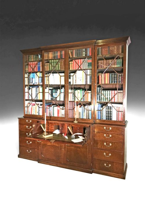 CHIPPENDALE PERIOD MAHOGANY SECRETAIRE BREAKFRONT BOOKCASE - ADDITIONAL PHOTO 1