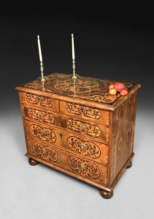 Marquetry Inlaid William & Mary Period Walnut Chest