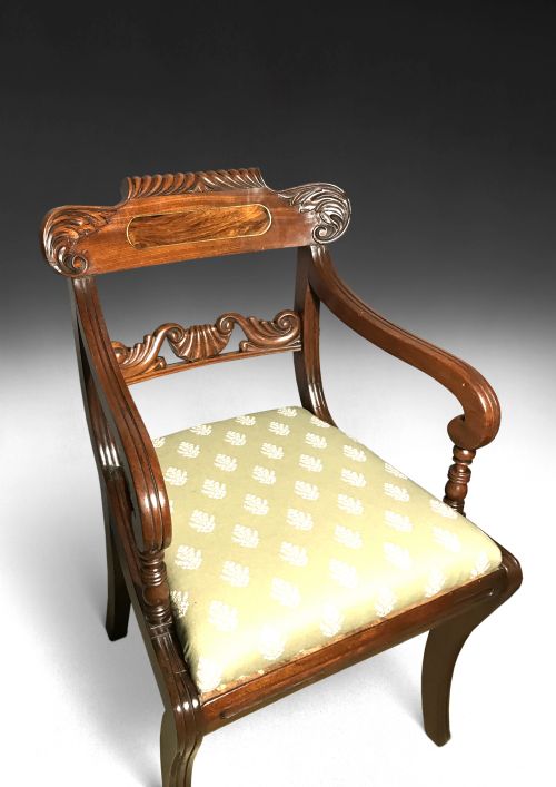 A SUPERB PAIR OF REGENCY PERIOD MAHOGANY BRASS AND ROSEWOOD ELBOW CHAIR - ADDITIONAL PHOTO 2