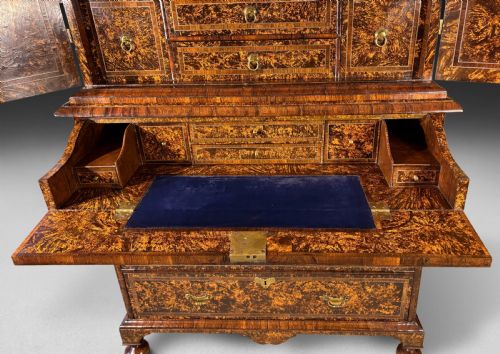 fig 1. Coxed and Woster George I Burr Maple Secretaire Chest and Cabinet