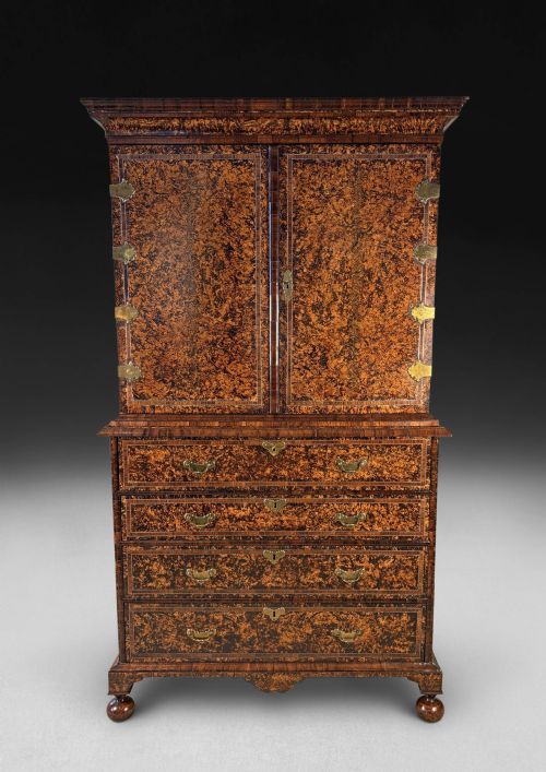 fig 3. Coxed and Woster George I Burr Maple Secretaire Chest and Cabinet
