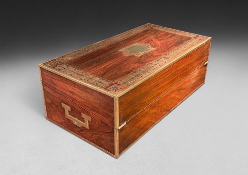 REGENCY ROSEWOOD AND BRASS INLAID CORRESPONDENCE BOX - ADDITIONAL PHOTO 3
