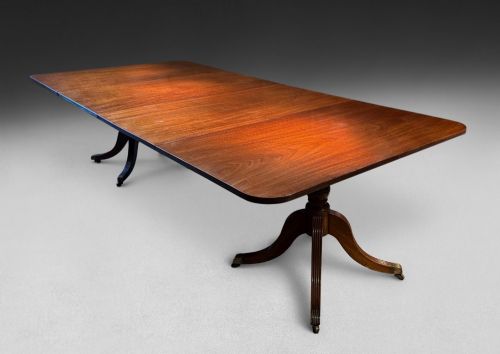 George III Mahogany Two Pillar Dining Table with 2 Leaves