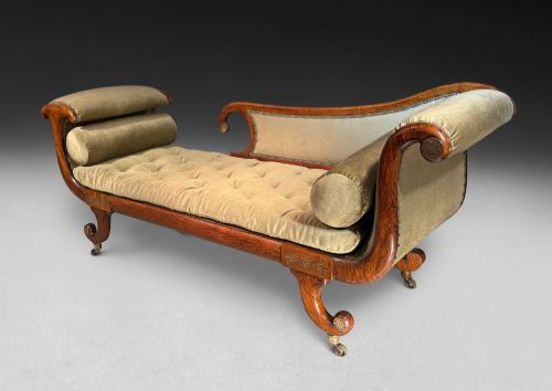 Regency Brass Inlaid Simulated Rosewood Chaise Longue