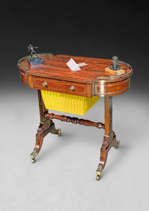 Regency Period Rosewood and Brass Inlaid Lady’s Compendium Table