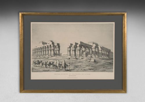 fig 3. A set of eight 19th-century framed lithographs depicting ancient Egyptian temples, monuments, and landscapes, presented in gilt frames with dark grey mounts.