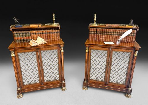 Pair of Regency Rosewood and Boxwood Inlaid Chiffoniers
