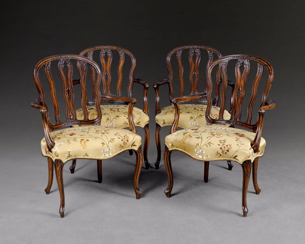 Set of 4 Hepplewhite Period Mahogany Salon Armchairs