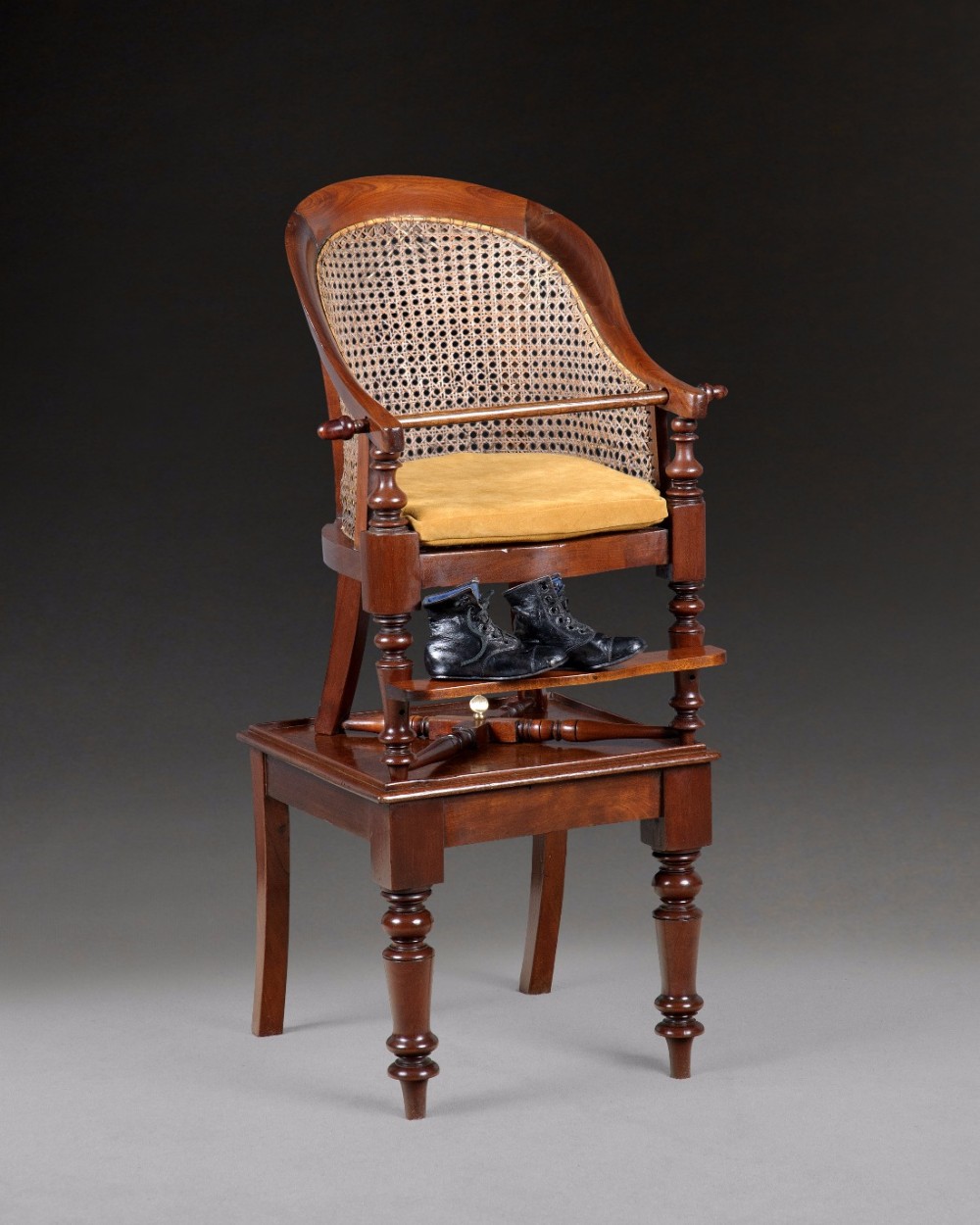 William IV Period Mahogany Child’s Bergere Chair on Table