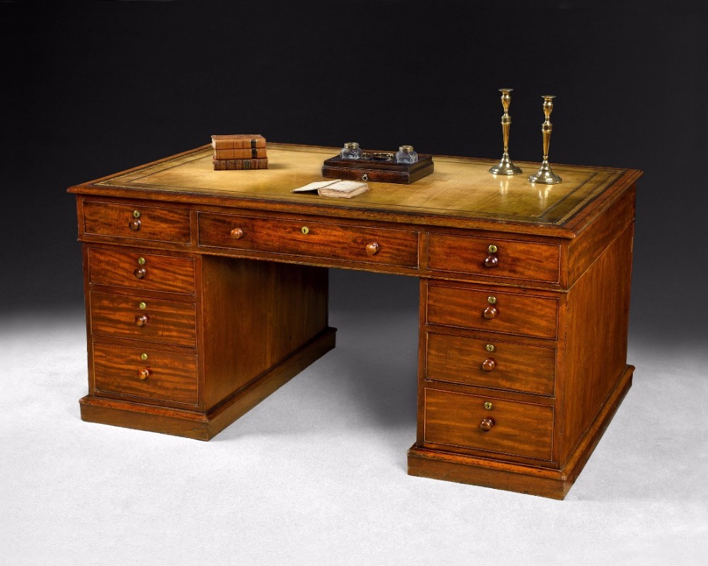 George IV Period Mahogany Partners Pedestal Desk