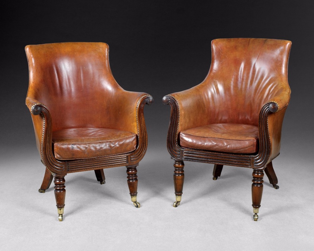 Pair of Regency Gillows of Lancaster Mahogany Library Armchairs