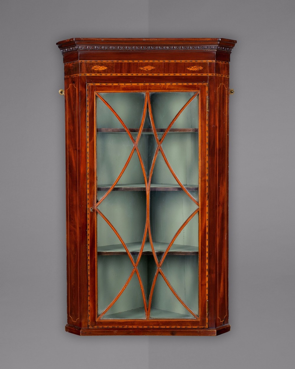 George III Mahogany and inlaid hanging corner cabinet